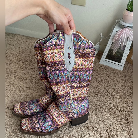 Tanner Mark TML37000 Purple Serape Square Toe Sequin Cowgirl Boot - Picture 7 of 12